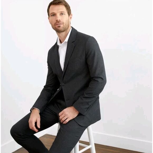 Bluffworks Gramercy Dark Gray 44L Slim Blazer & Pants Mens Sz 38x29 2 Piece Suit